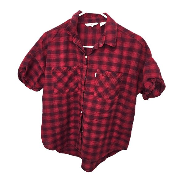 Levis Button Down Shirt Red Black Plaid - Picture 1 of 6